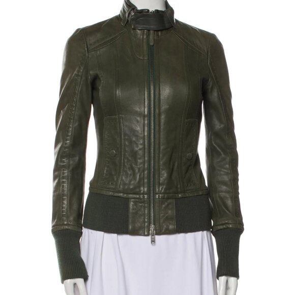 Mackage Lamb Leather Biker Jacket in Olive Green - XXS - Picture 1 of 12